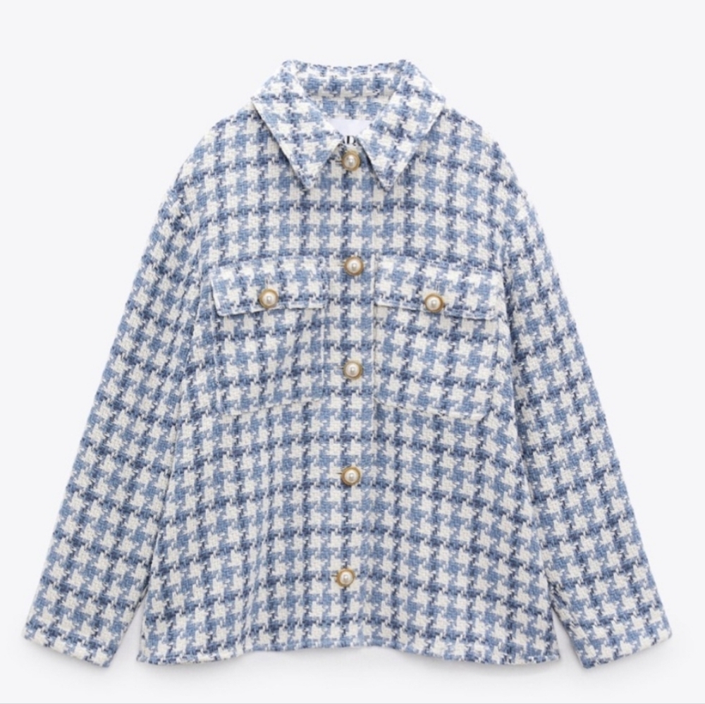Zara Blue and White Woven Jacket